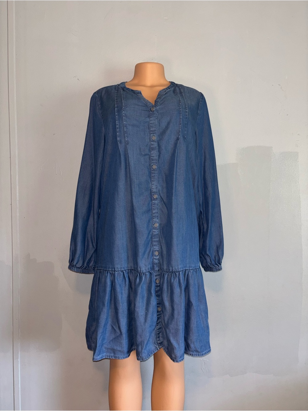 beachlunchlounge Blue Denim Button-Front Long Sleeve Smock Dress